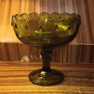 Vintage Indiana Glass MCM pedestal fruit candy bowl teardrop design farmhouse